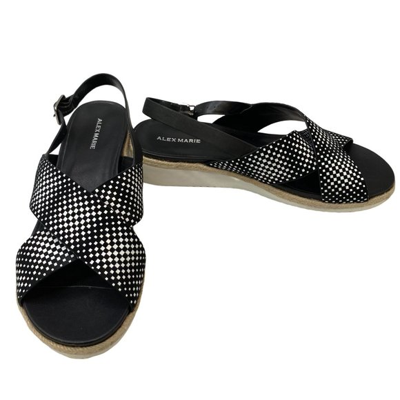 Alex Marie Wedge Sandals Size 9.5 Women Navy White Casual Slip On Sling Back Sho - Picture 2 of 8